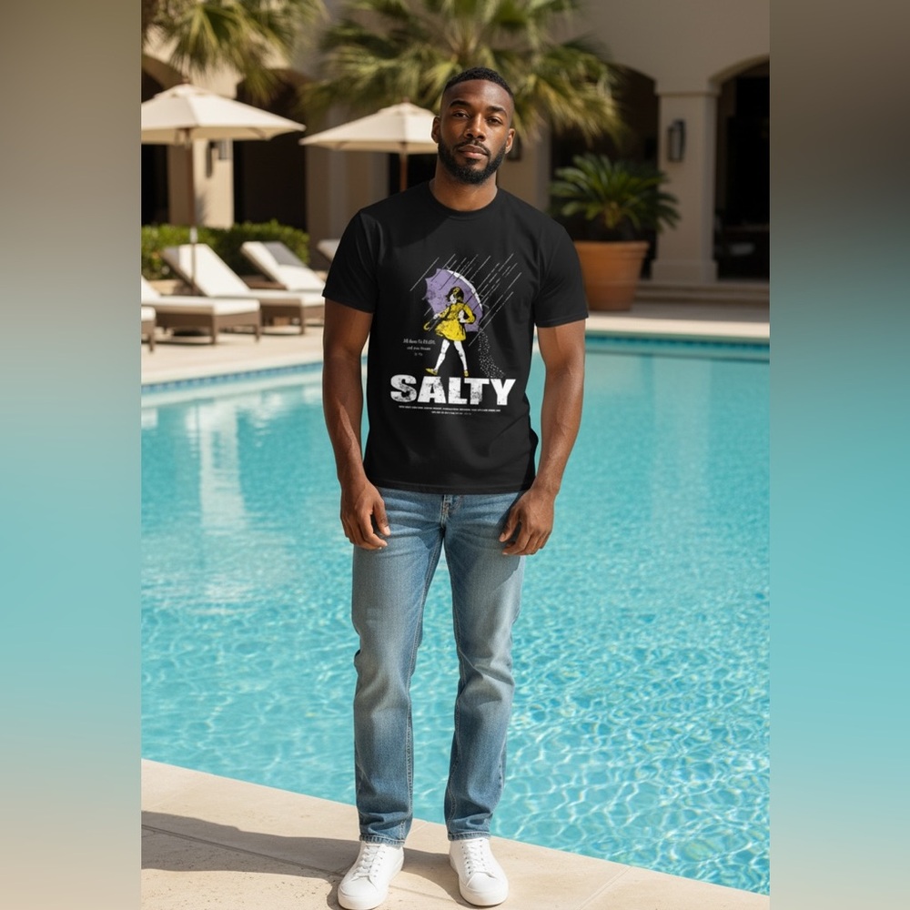 Black Graphic Men’s T-Shirt “Salty” 100% Cotton. HOST PICK